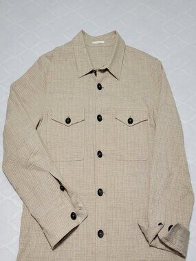 Fradi Seersucker Cotton & Linen Shirt Jacket Size 50 Mens Waist Pockets Beige